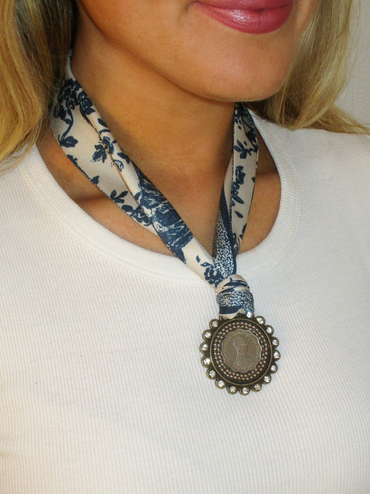 Large Coin Scarf Necklace - Blue