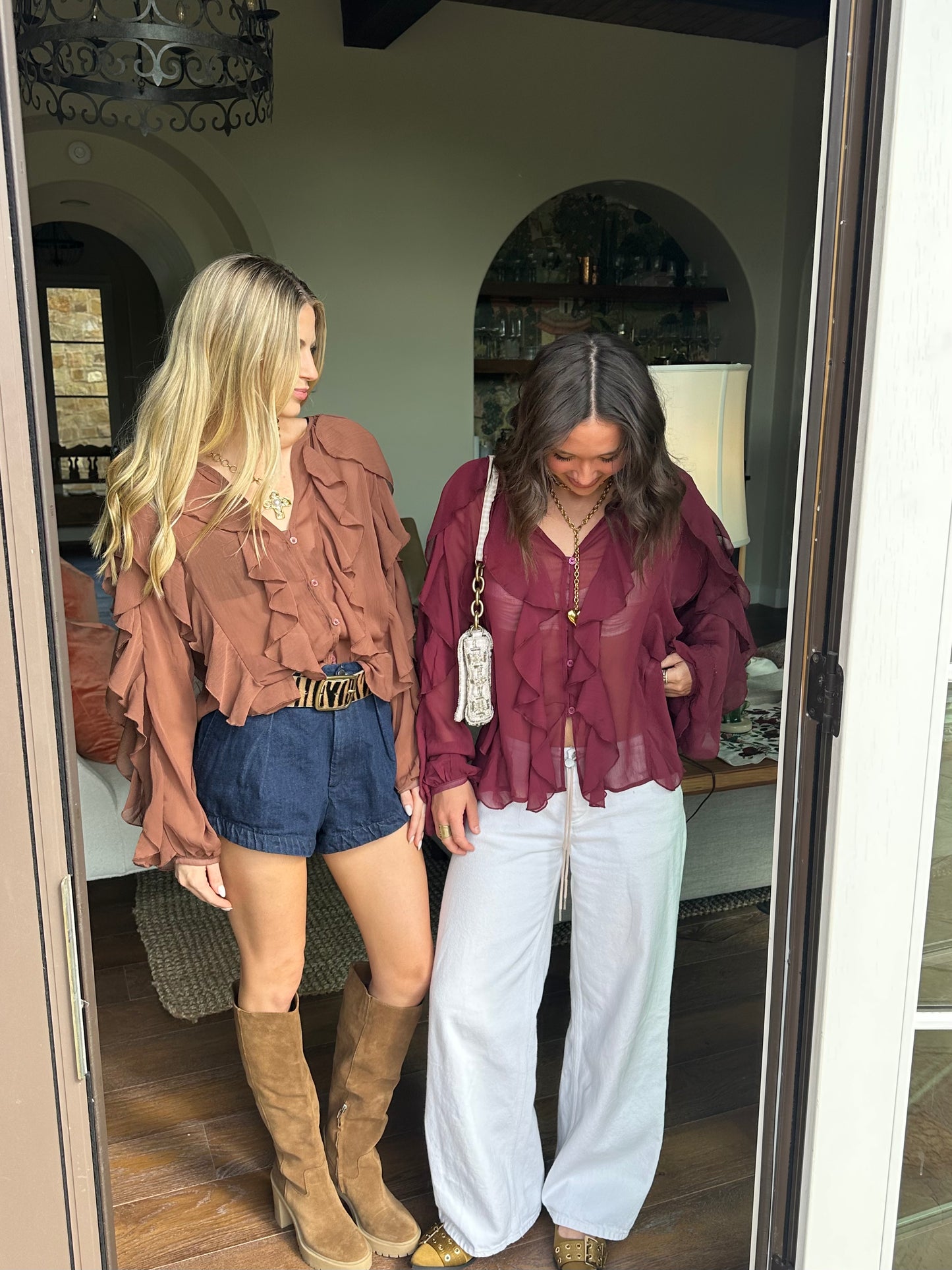 The Hampton Ruffle Top - Brown