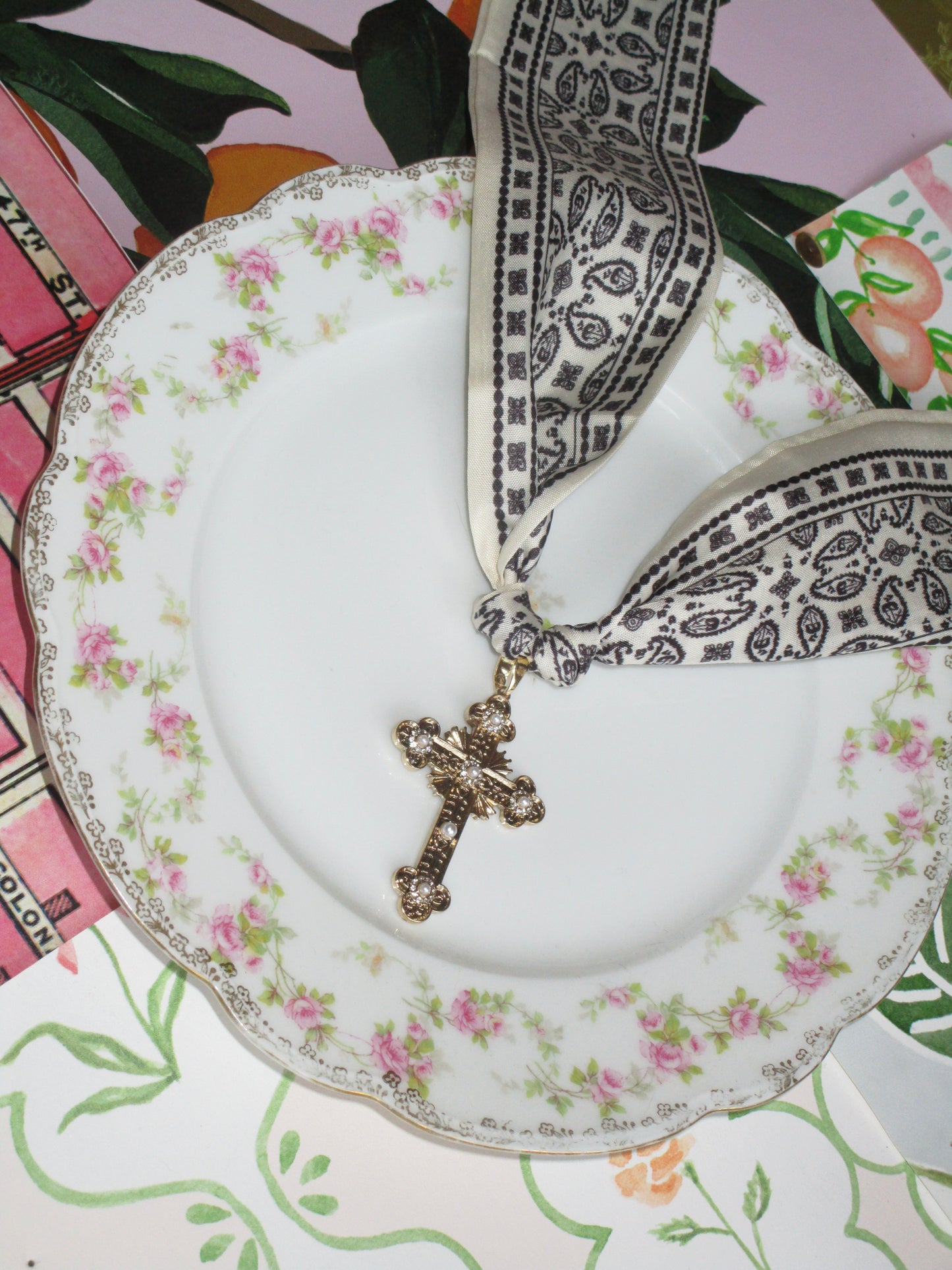 Graceful Cross Scarf Necklace