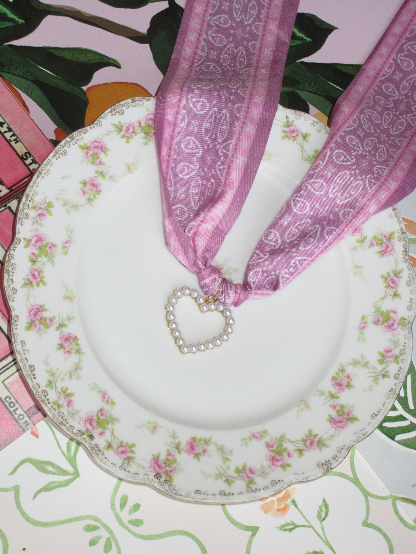 Reversible Heart Scarf Necklace - Pink Bandana