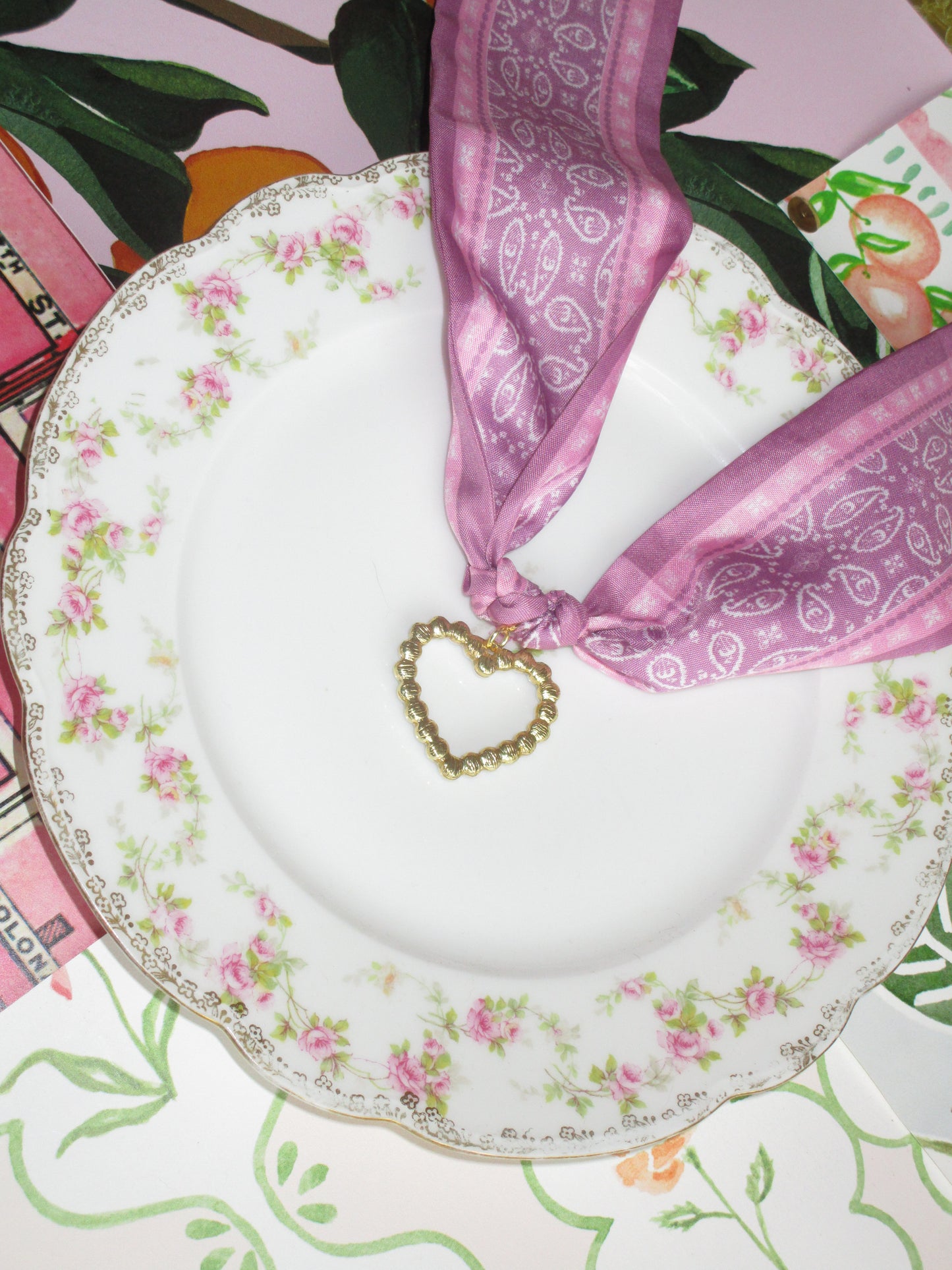 Reversible Heart Scarf Necklace - Pink Bandana