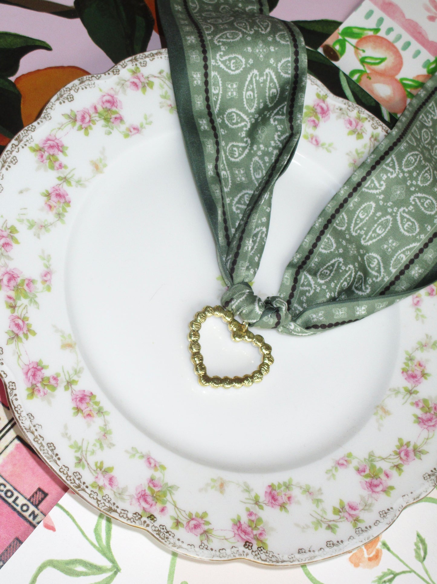 Reversible Heart Scarf Necklace - Green Bandana