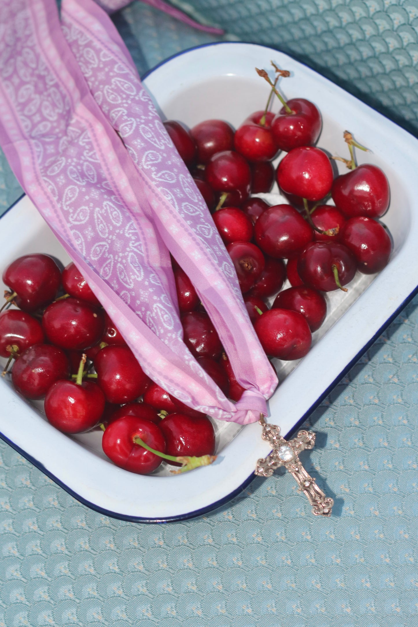 Fancy Cross Scarf Necklace - Pink