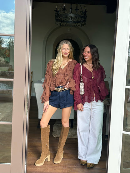 The Hampton Ruffle Top - Maroon