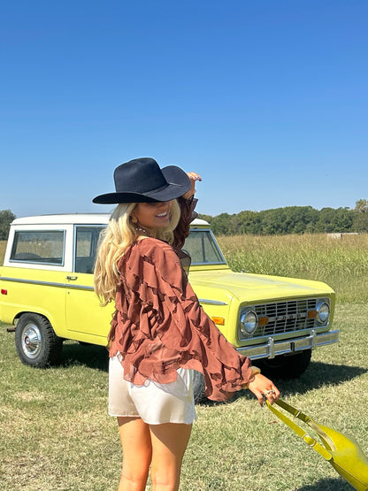 The Hampton Ruffle Top - Brown