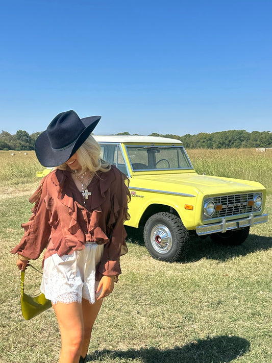 The Hampton Ruffle Top - Brown