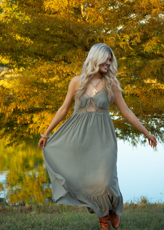 Sage Lace Maxi Dress