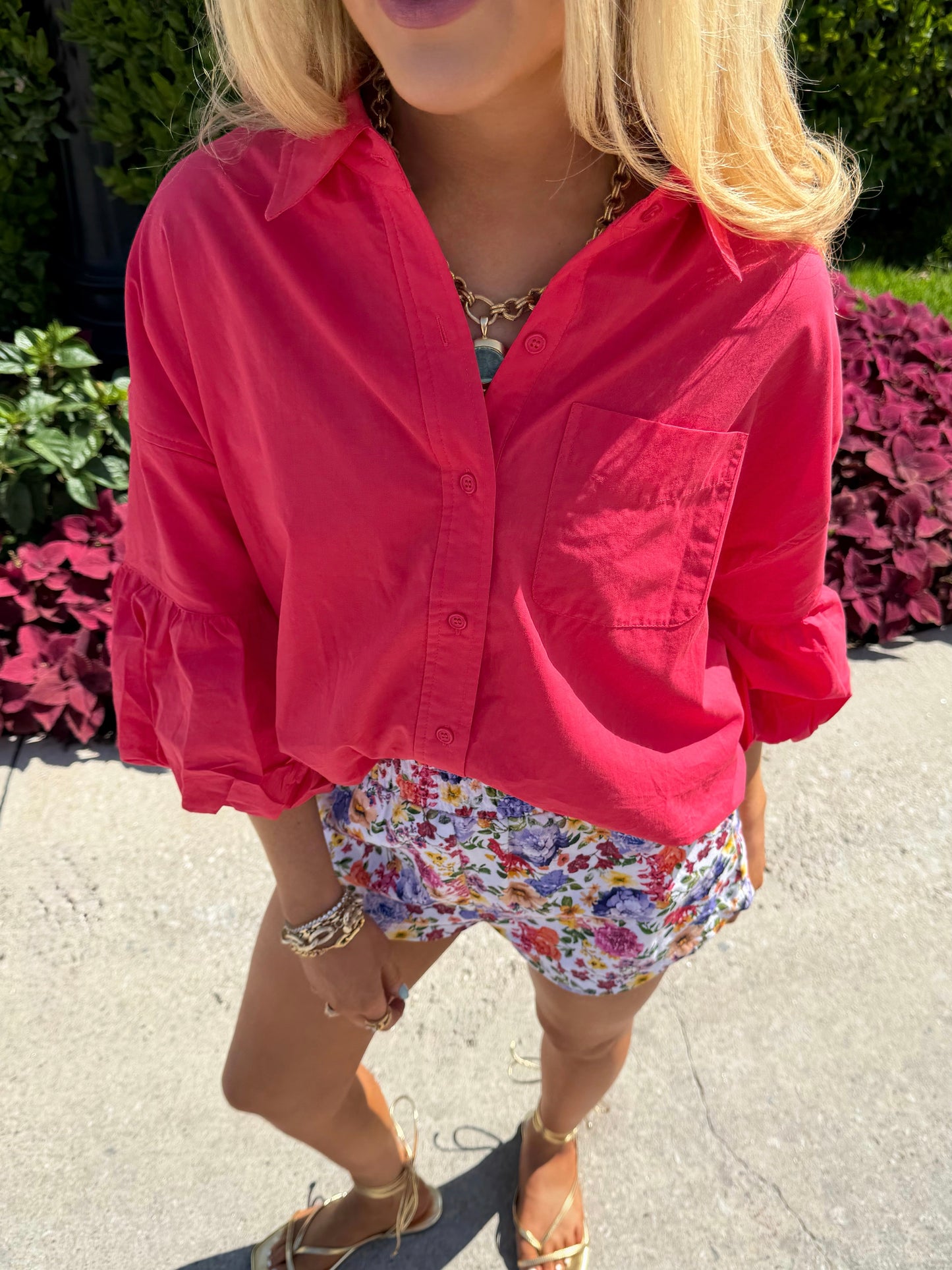 Cloud 9 Button Down - Berry Red