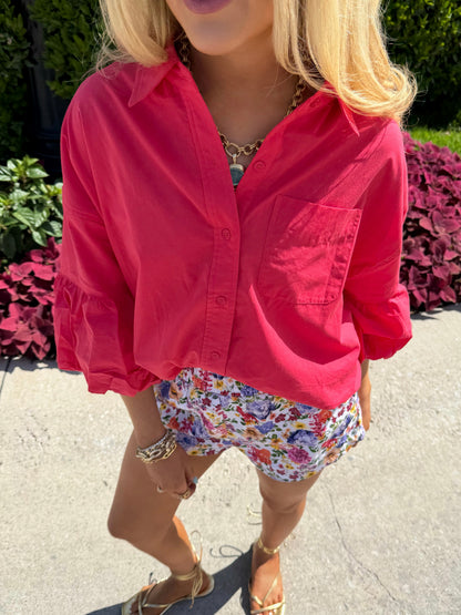 Cloud 9 Button Down - Berry Red