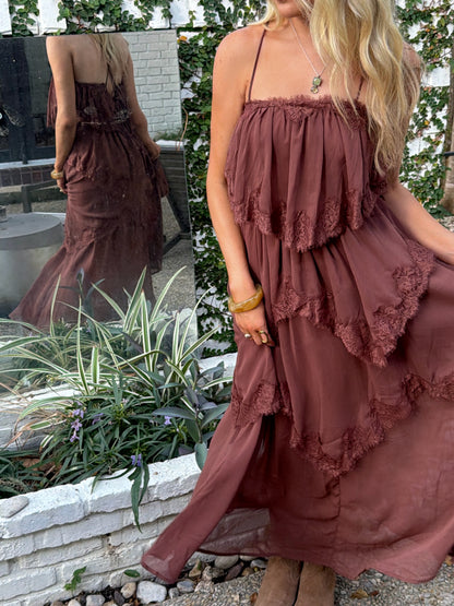 Evelyn Lace Dress - Brown