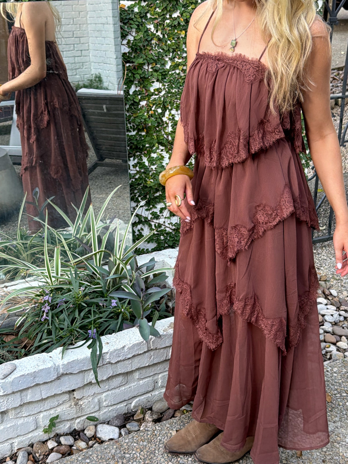 Evelyn Lace Dress - Brown