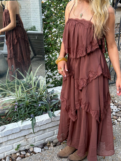 Evelyn Lace Dress - Brown