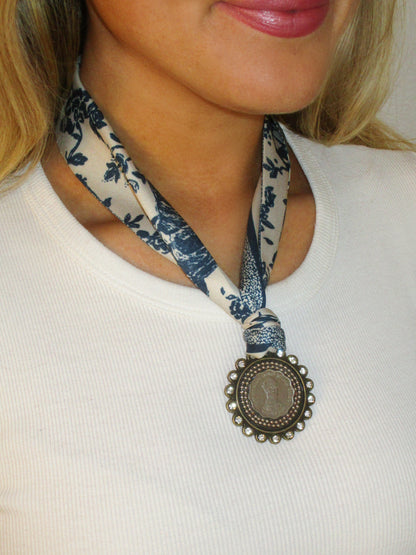 Large Coin Scarf Necklace - Blue