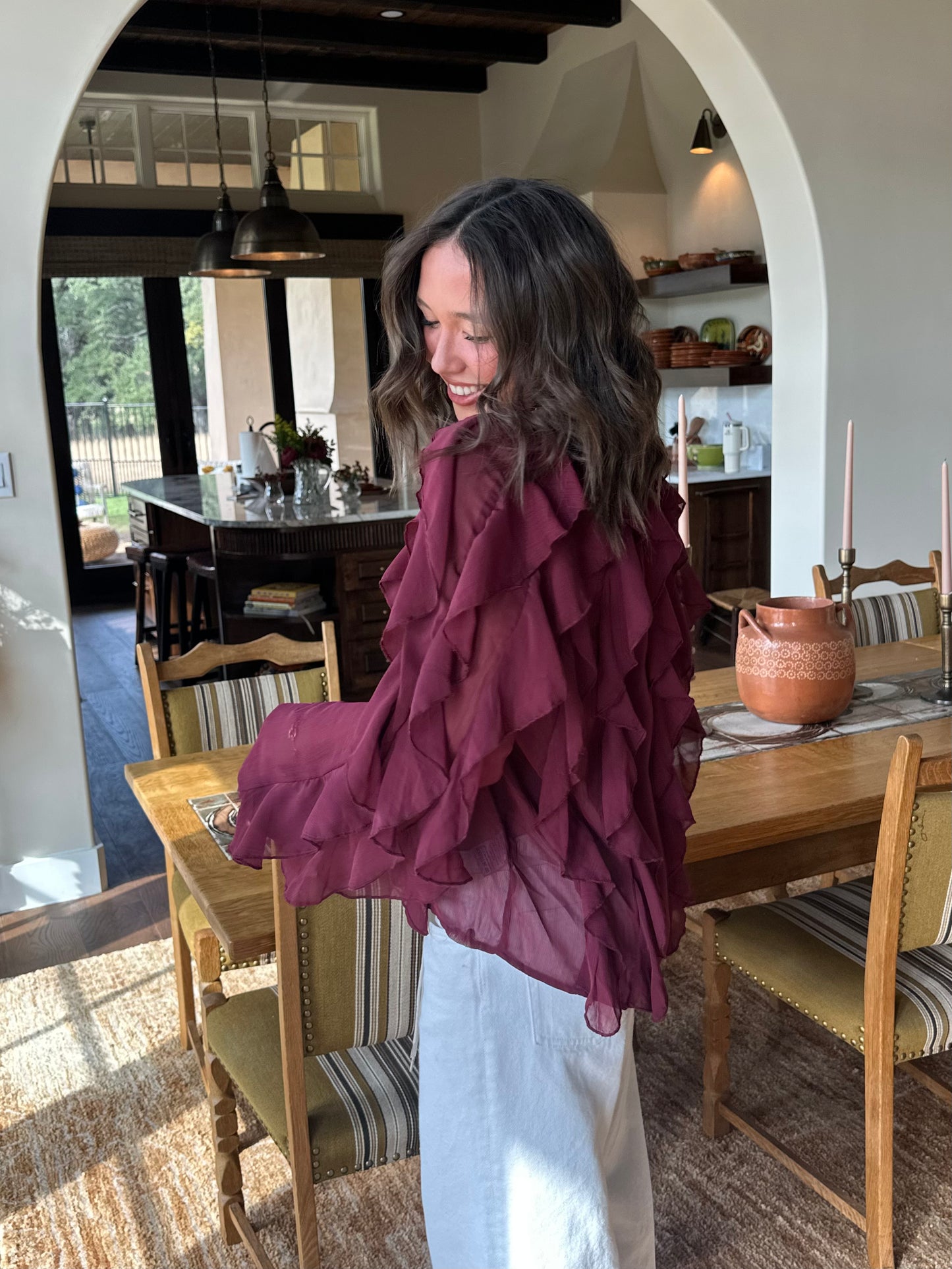 The Hampton Ruffle Top - Maroon