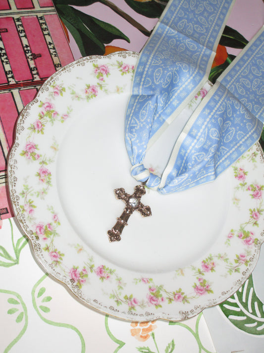 Fancy Cross Scarf Necklace - Blue