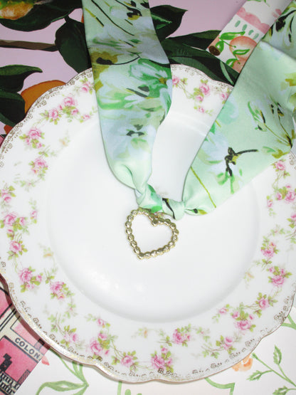 Reversible Heart Scarf Necklace - Green Floral