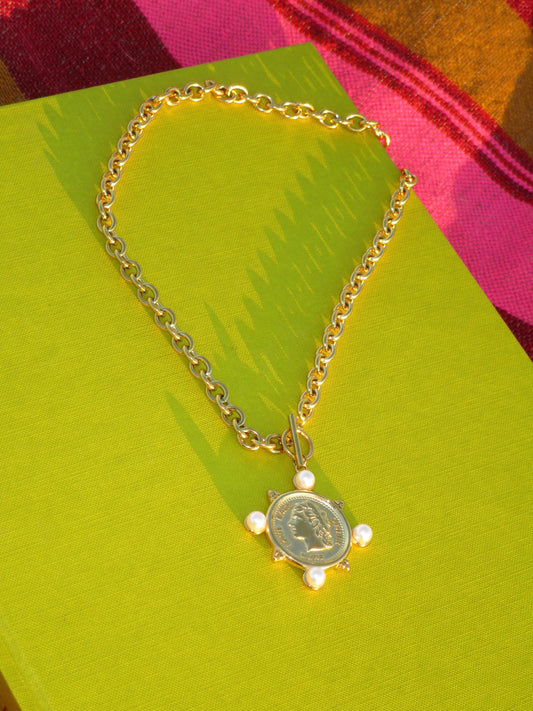 Love More Coin + Pearl Necklace
